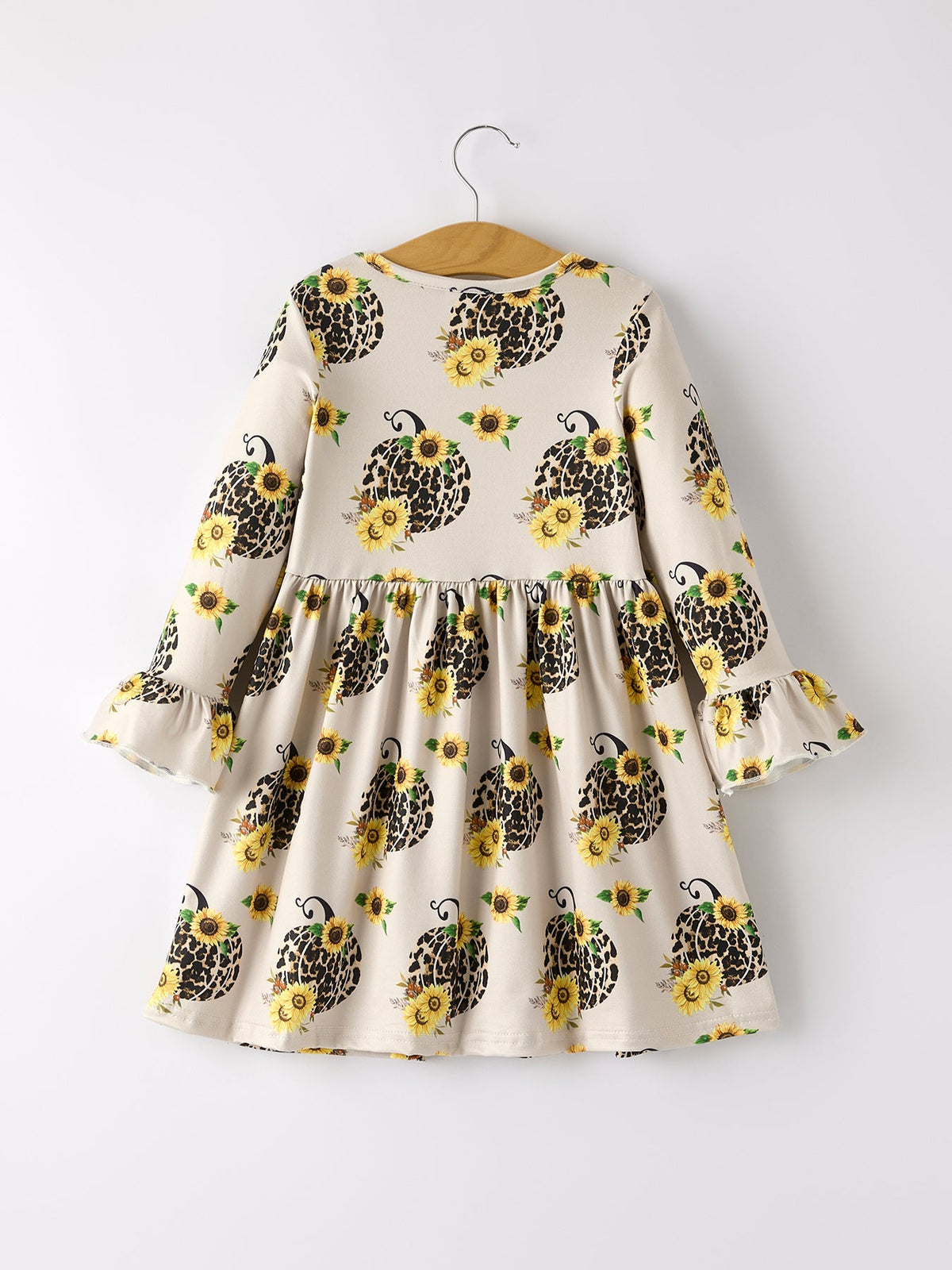 Fall Pumpkin Leopard Print Autumn Girls Ruffle Two-Piece Dress by Rylee Faith Designs