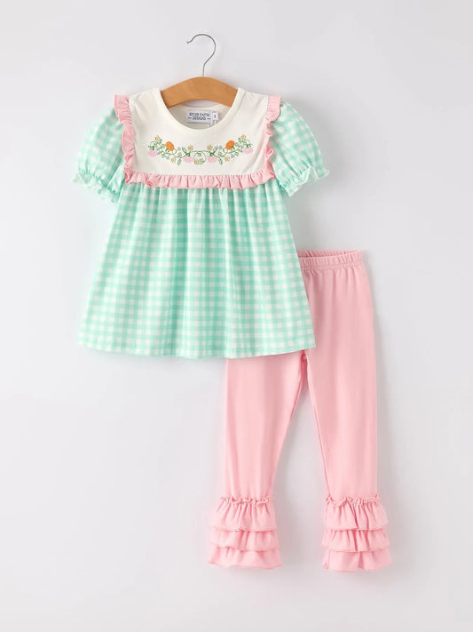 Charming Fall Pumpkin Embroidered Outfit with Ruffles for Girls Rylee Faith Designs