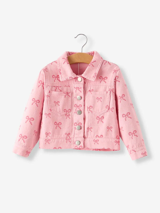 Charming Pink Butterfly Print Denim Top for Stylish Fall Girls Rylee Faith Designs