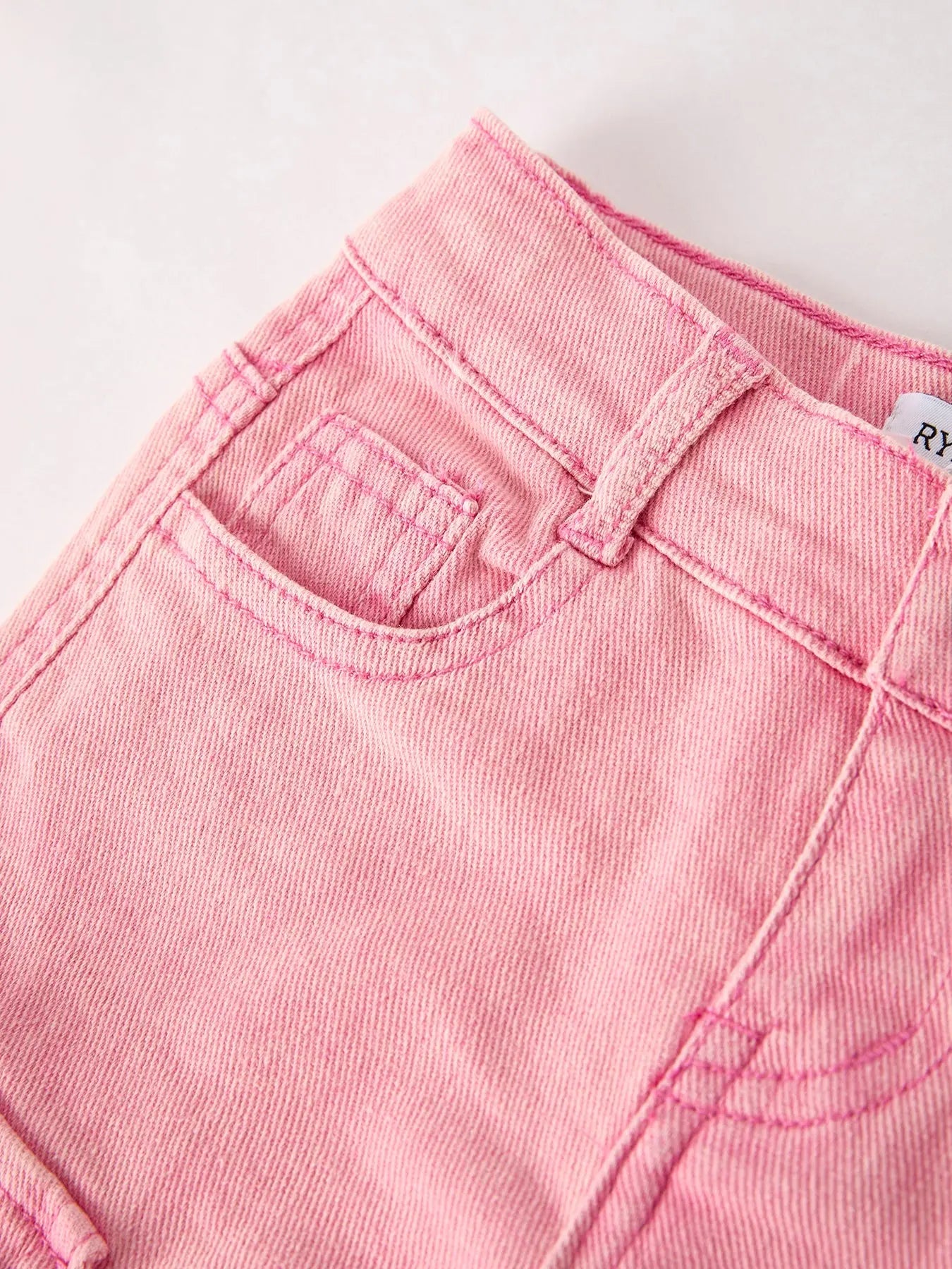 Pink Wide Leg Denim Pants With Pockets Rylee Faith Designs