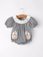 Rylee Faith Designs Festive Baby Girl Romper with Trick Or Treat Embroidery for Halloween Fun - Apparel & Accessories > Clothing > Baby & Toddler Clothing > Baby One-Pieces Romper