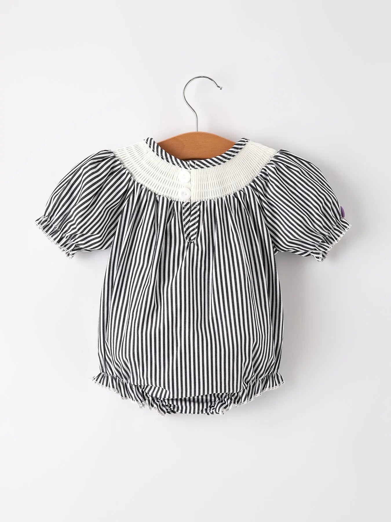 Rylee Faith Designs Festive Baby Girl Romper with Trick Or Treat Embroidery for Halloween Fun - Apparel & Accessories > Clothing > Baby & Toddler Clothing > Baby One-Pieces Romper
