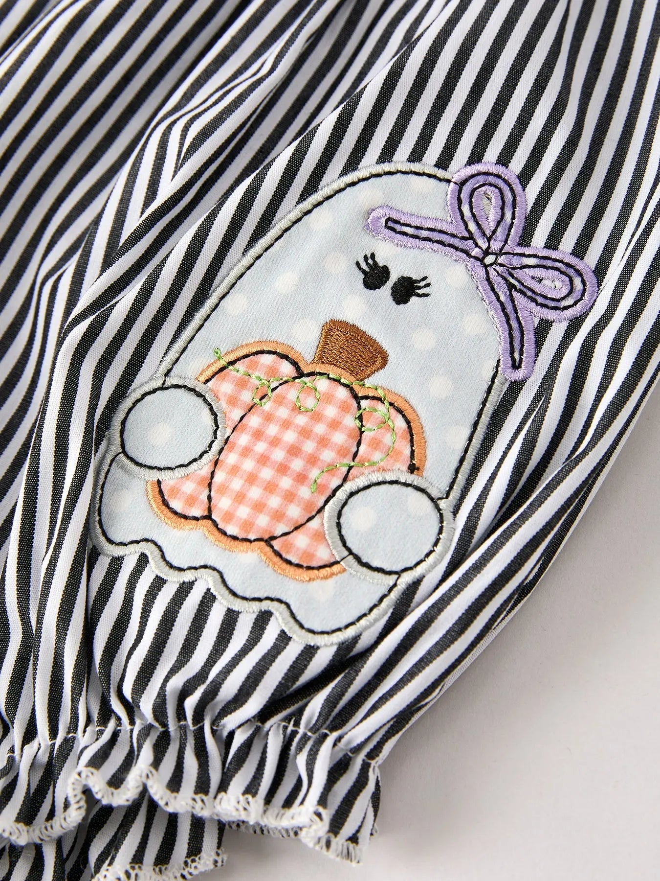 Rylee Faith Designs Festive Baby Girl Romper with Trick Or Treat Embroidery for Halloween Fun - Apparel & Accessories > Clothing > Baby & Toddler Clothing > Baby One-Pieces Romper