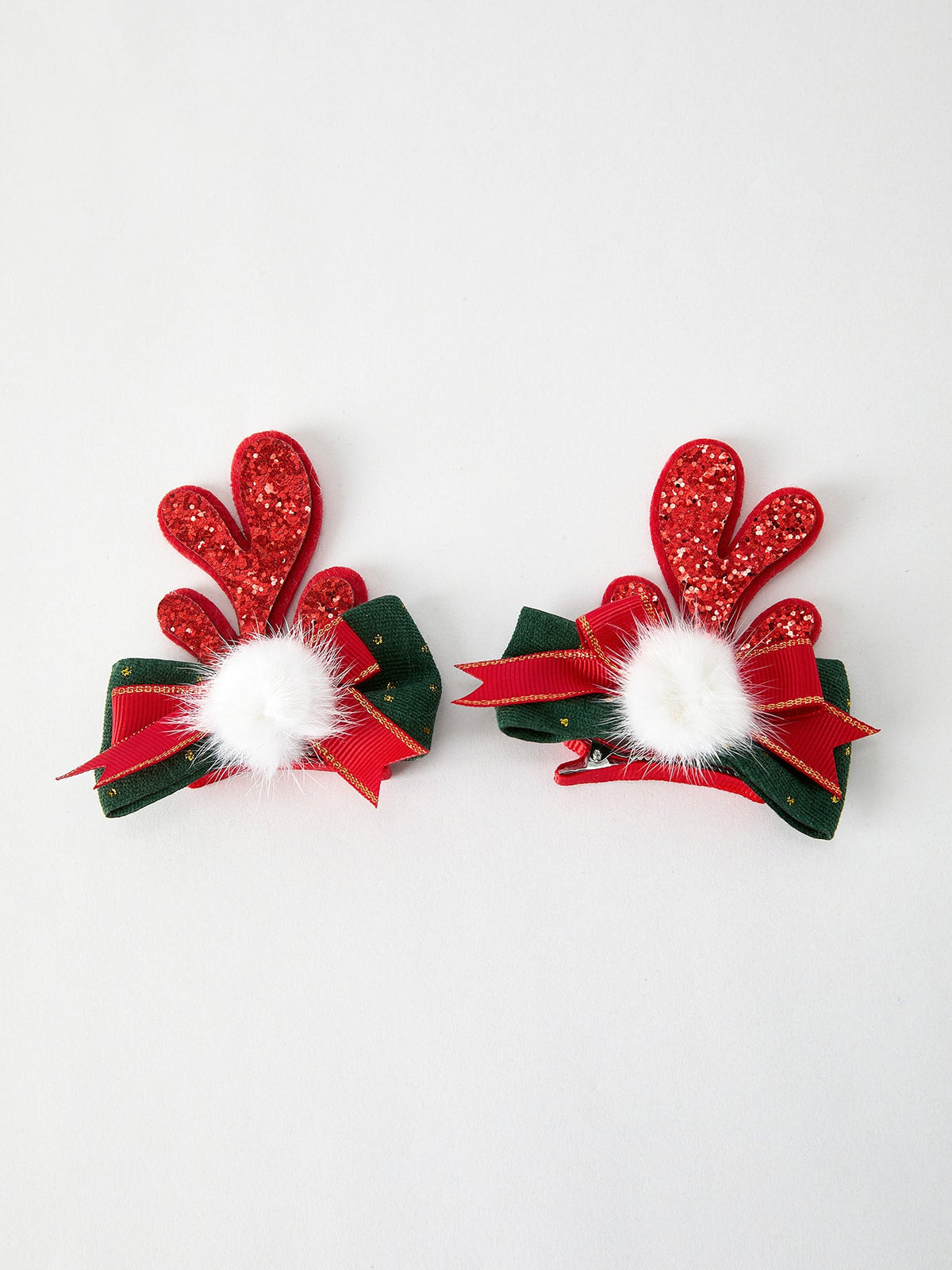 Christmas Elk Pom Pom Girls Hair Clip by Rylee Faith Designs
