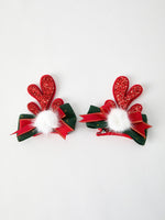 Christmas Elk Pom Pom Girls Hair Clip by Rylee Faith Designs