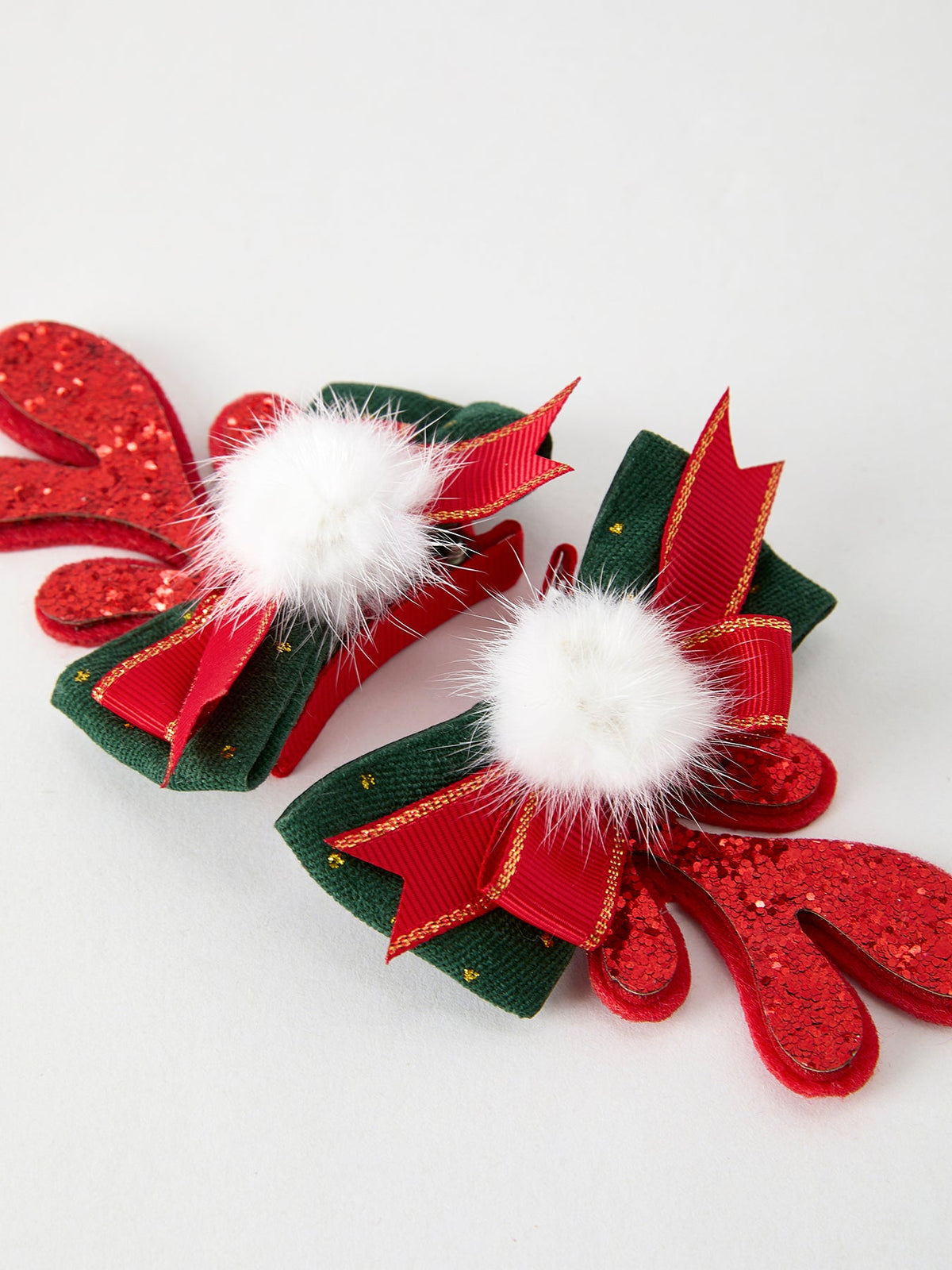 Christmas Elk Pom Pom Girls Hair Clip by Rylee Faith Designs