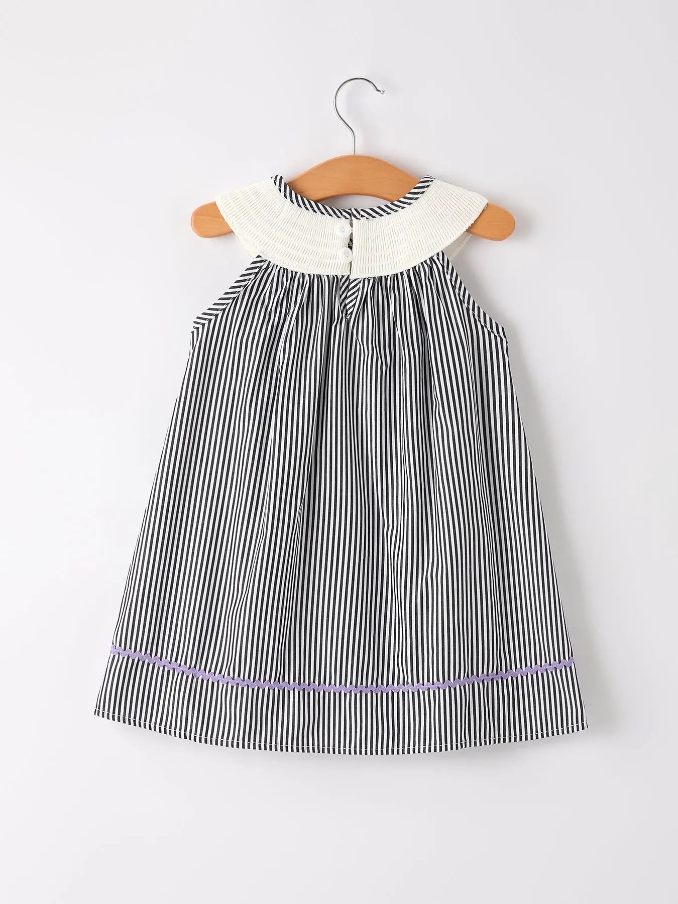 Rylee Faith Designs Adorable Striped Halloween Smock Dress with Trick Or Treat Embroidery for Baby Girls - Apparel & Accessories > Clothing > Baby & Toddler Clothing > Baby & Toddler Dresses Dress