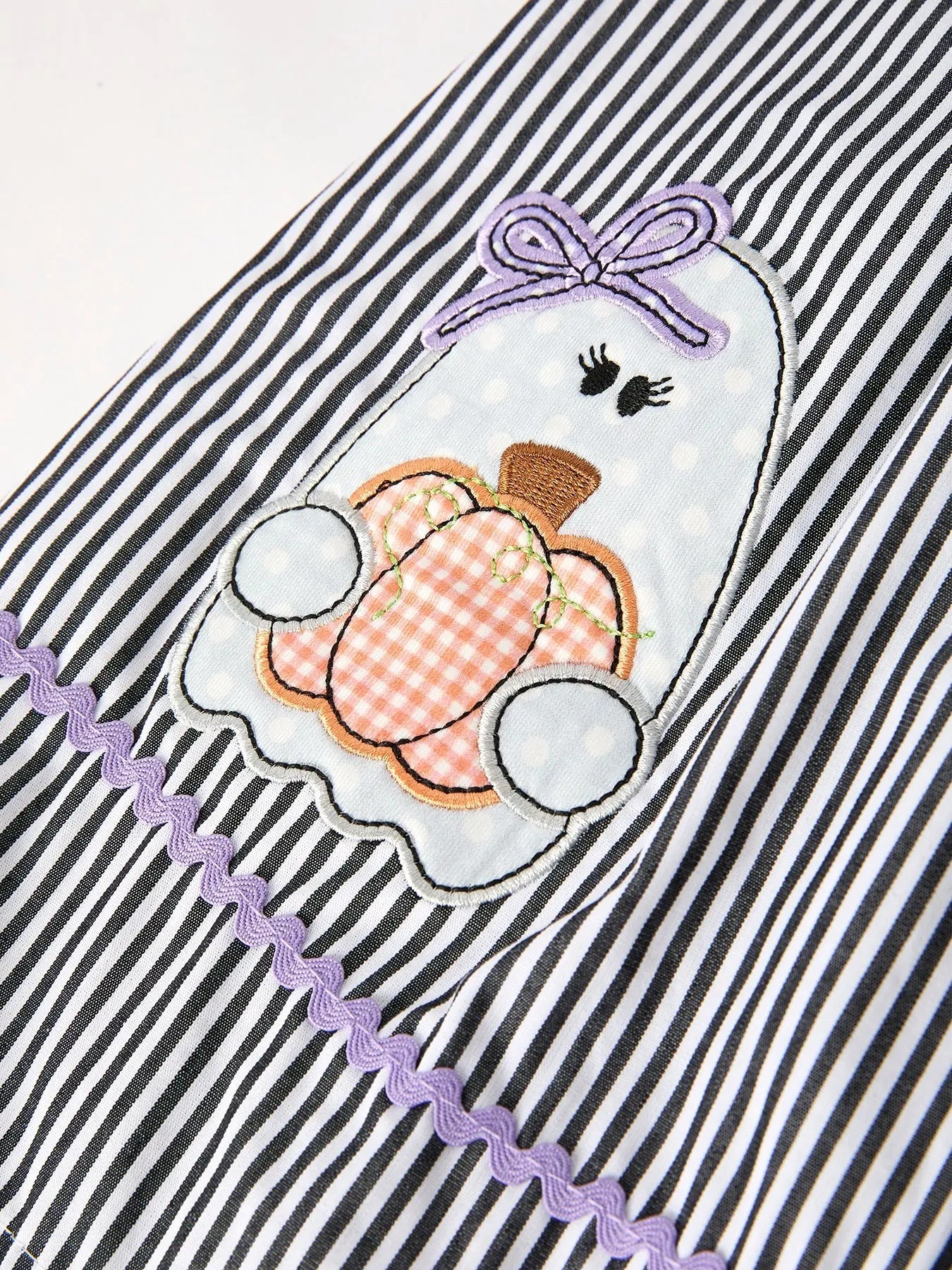 Rylee Faith Designs Adorable Striped Halloween Smock Dress with Trick Or Treat Embroidery for Baby Girls - Apparel & Accessories > Clothing > Baby & Toddler Clothing > Baby & Toddler Dresses Dress