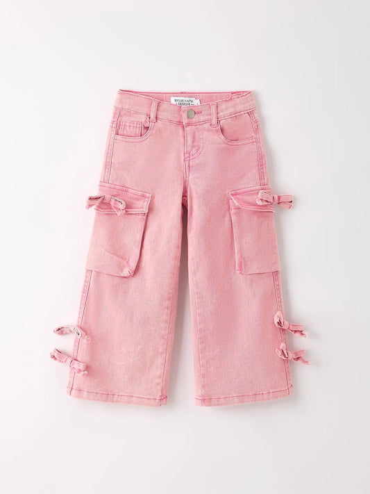 Pink Wide Leg Denim Pants With Pockets Rylee Faith Designs