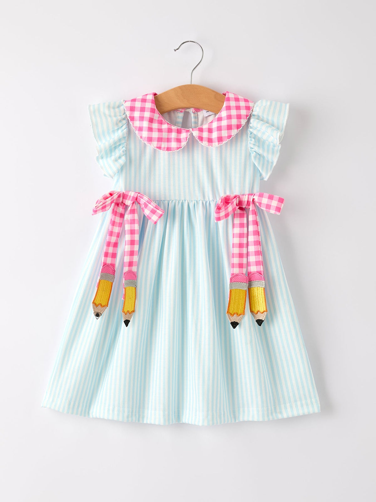 Back To School Girls Striped lapels Bow Dress by Rylee Faith Designs at Everetts Place