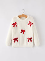 Cotton Pullover Sweater, Girls Bow Sequins, Mommy & Me by Rylee Faith Designs