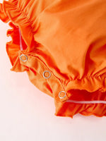 Rylee Faith Designs Fall Thanksgiving and Halloween Orange Pumpkin Smock Embroidery Lace Baby Girl Romper - Apparel & Accessories > Clothing > Baby & Toddler Clothing > Baby One-Pieces Romper