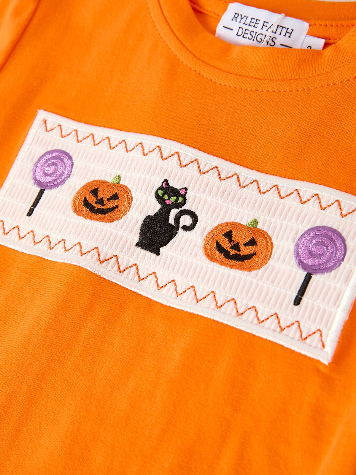 Fall Halloween Purple Balloon Pumpkin Cat Smock Embroidery Boy Set by Rylee Faith Designs