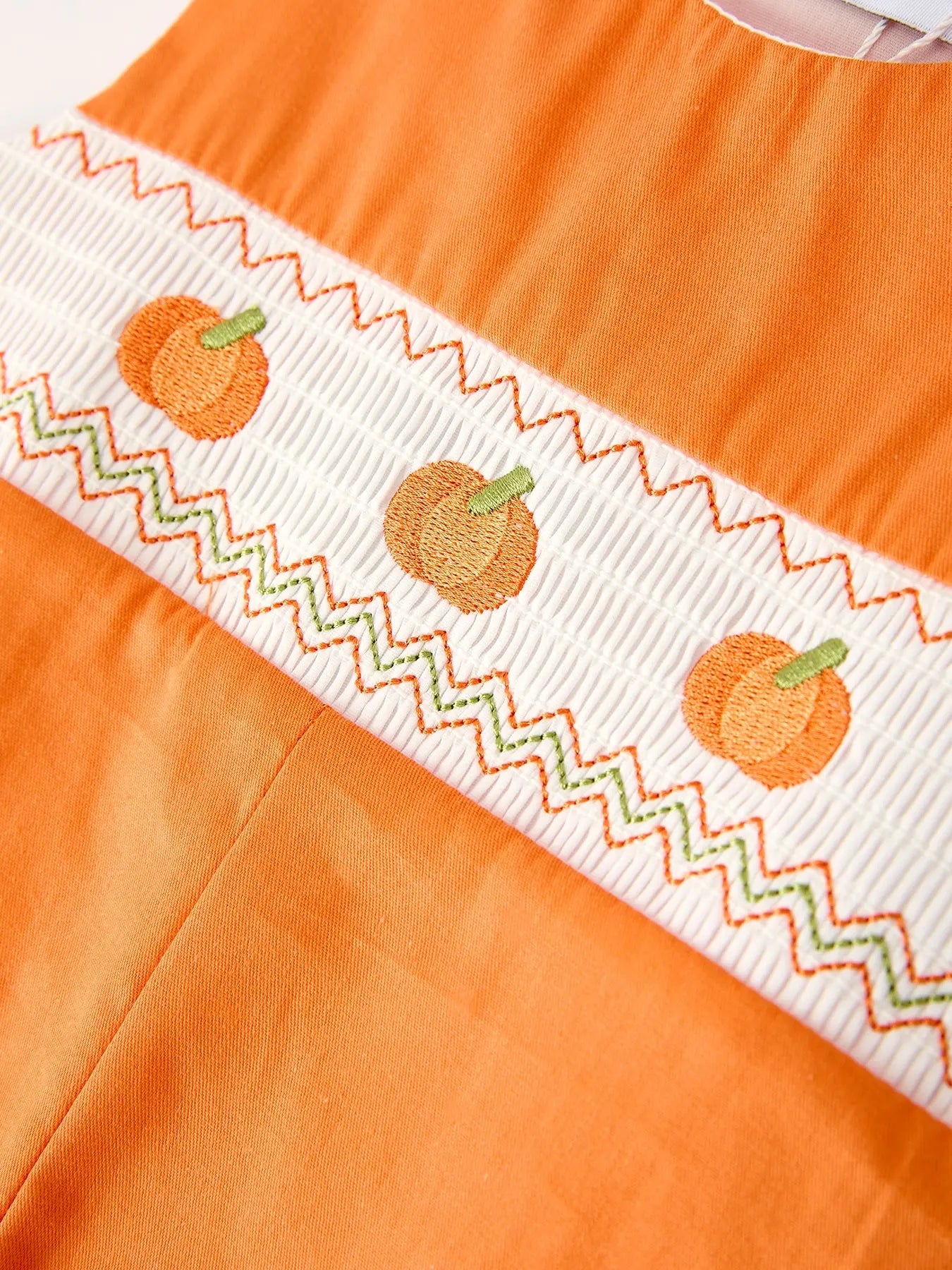 Fall Thanksgiving Halloween Orange Pumpkin Smock Embroidery Baby Boy Romper Rylee Faith Designs