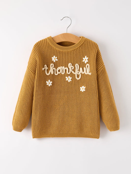 Fall Thanksgiving Brown Girls Pullover Sweater Cozy Knit Rylee Faith Designs Everetts Place: Online Boutique