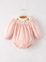 Rylee Faith Designs Fall Thanksgiving Halloween Chicken Pumpkin Smock Embroidery Baby Girl Romper - Apparel & Accessories > Clothing > Baby & Toddler Clothing > Baby One-Pieces Romper