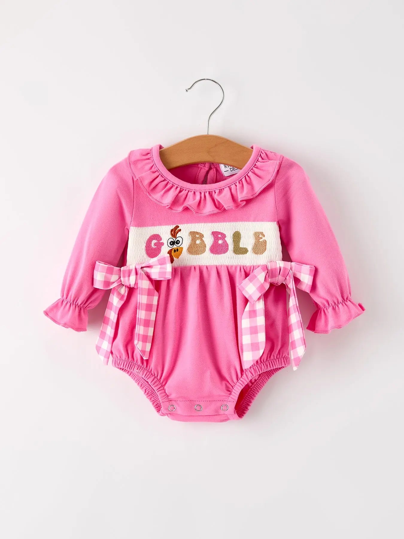Rylee Faith Designs Fall Thanksgiving and Halloween Gobble Smock Embroidery Baby Girl Romper - Apparel & Accessories > Clothing > Baby & Toddler Clothing > Baby One-Pieces Romper