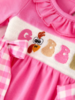 Rylee Faith Designs Fall Thanksgiving and Halloween Gobble Smock Embroidery Baby Girl Romper - Apparel & Accessories > Clothing > Baby & Toddler Clothing > Baby One-Pieces Romper