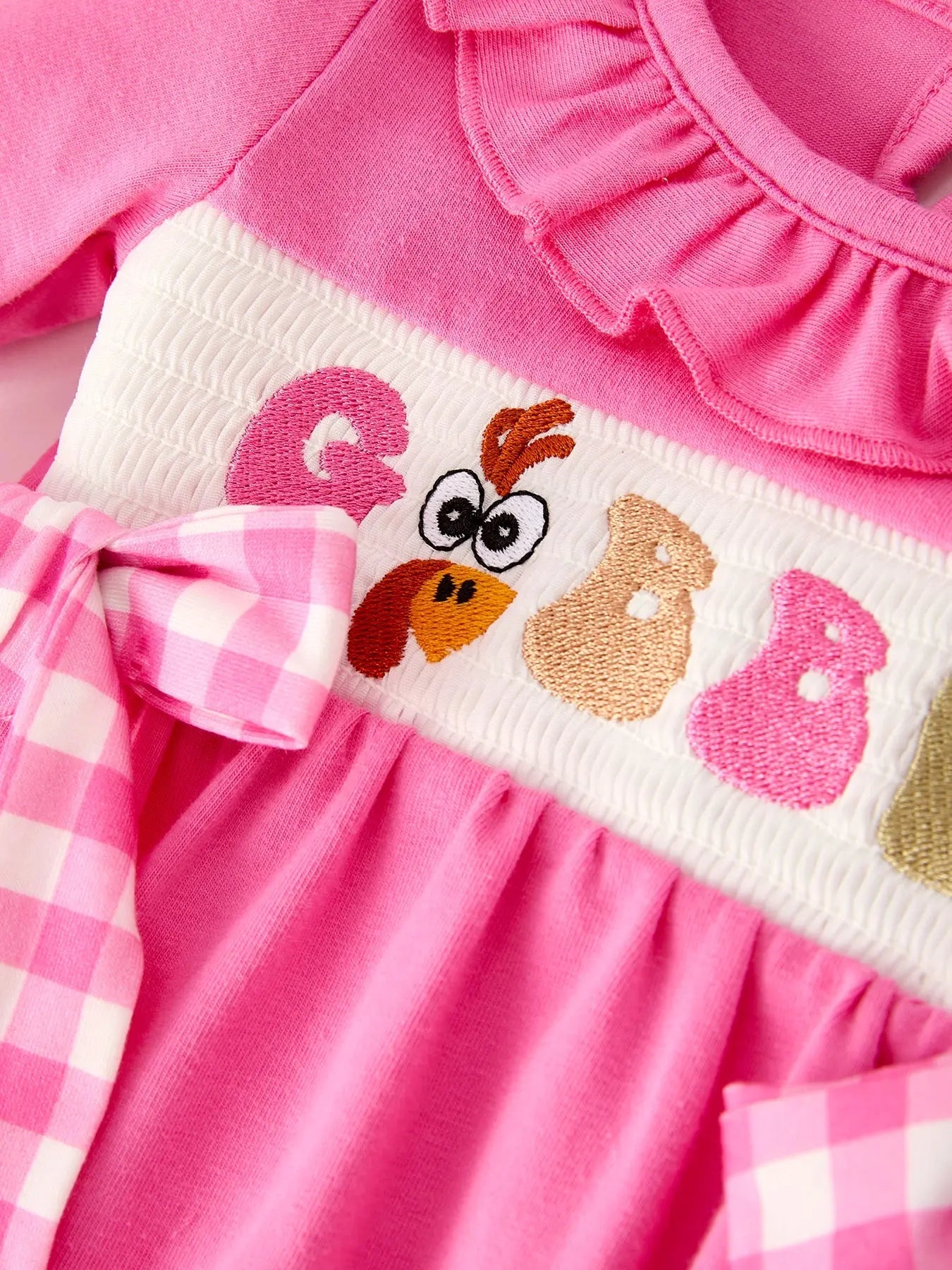 Rylee Faith Designs Fall Thanksgiving and Halloween Gobble Smock Embroidery Baby Girl Romper - Apparel & Accessories > Clothing > Baby & Toddler Clothing > Baby One-Pieces Romper
