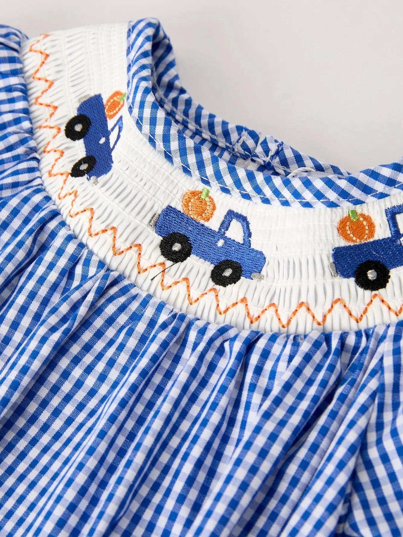 Fall Thanksgiving and Halloween Truck Smock Embroidery Baby Girl Romper Rylee Faith Designs
