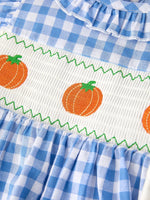 Rylee Faith Designs Fall Thanksgiving And Halloween Blue Pumpkin Smock Embroidery Baby Girl Dress - Apparel & Accessories > Clothing > Baby & Toddler Clothing > Baby & Toddler Dresses Dress