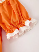 Rylee Faith Designs Fall Thanksgiving and Halloween Orange Pumpkin Smock Embroidery Lace Baby Girl Dress - Apparel & Accessories > Clothing > Baby & Toddler Clothing > Baby & Toddler Dresses Dress