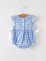 Rylee Faith Designs Fall Thanksgiving and Halloween Blue Pumpkin Smock Embroidery Baby Girl Romper - Apparel & Accessories > Clothing > Baby & Toddler Clothing > Baby One-Pieces Romper