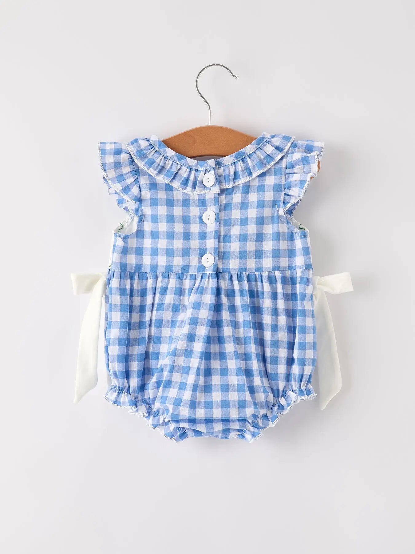 Rylee Faith Designs Fall Thanksgiving and Halloween Blue Pumpkin Smock Embroidery Baby Girl Romper - Apparel & Accessories > Clothing > Baby & Toddler Clothing > Baby One-Pieces Romper