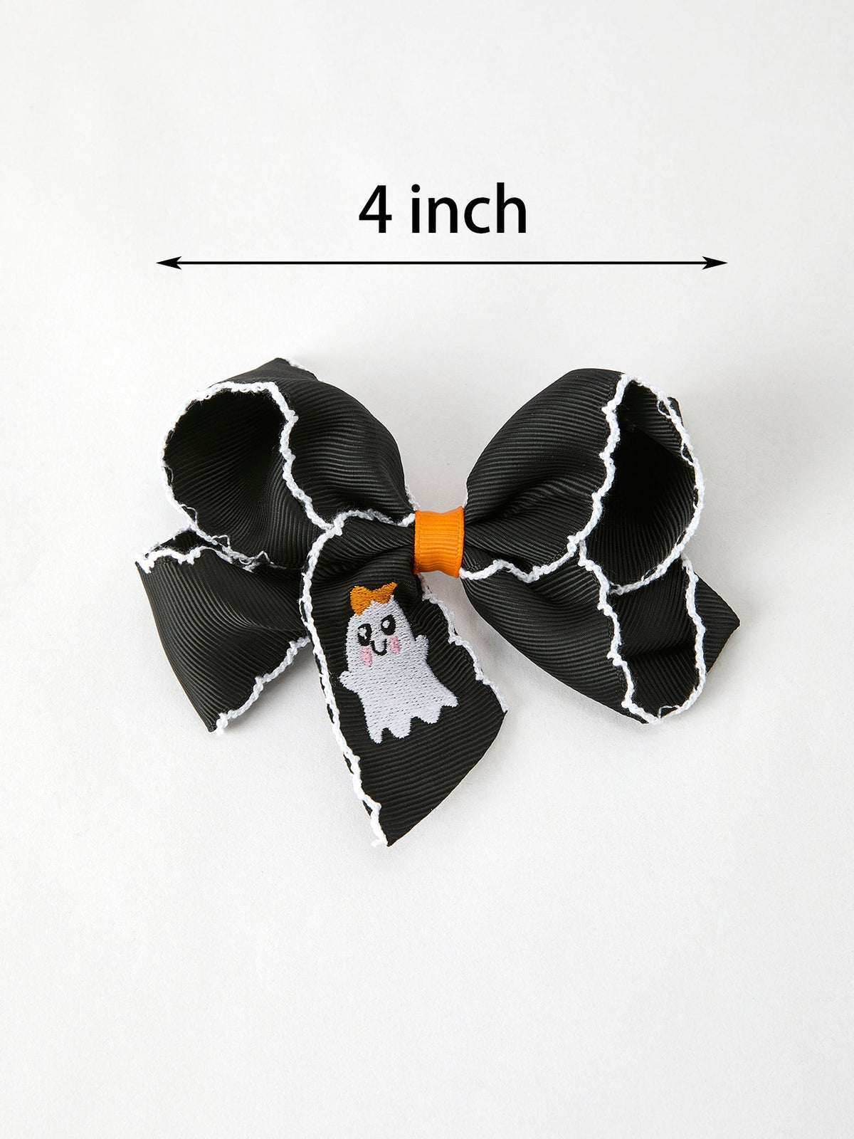 Halloween Ghost Embroidered Black Bow Hairpin by Rylee Faith Designs