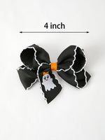 Halloween Ghost Embroidered Black Bow Hairpin by Rylee Faith Designs