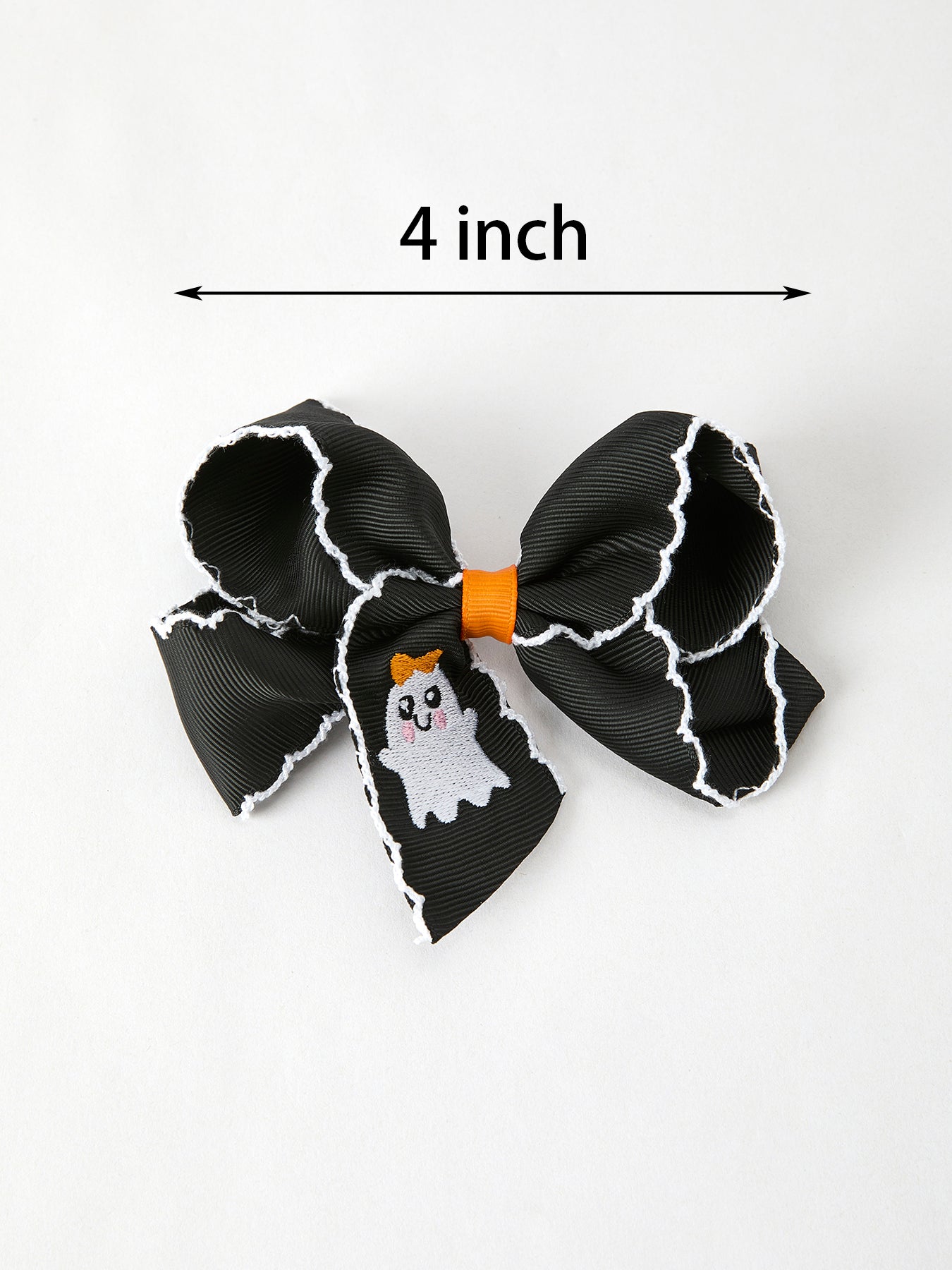 Halloween Ghost Embroidered Black Bow Hairpin by Rylee Faith Designs
