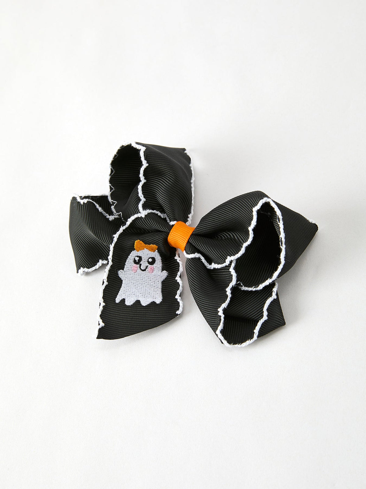 Halloween Ghost Embroidered Black Bow Hairpin by Rylee Faith Designs