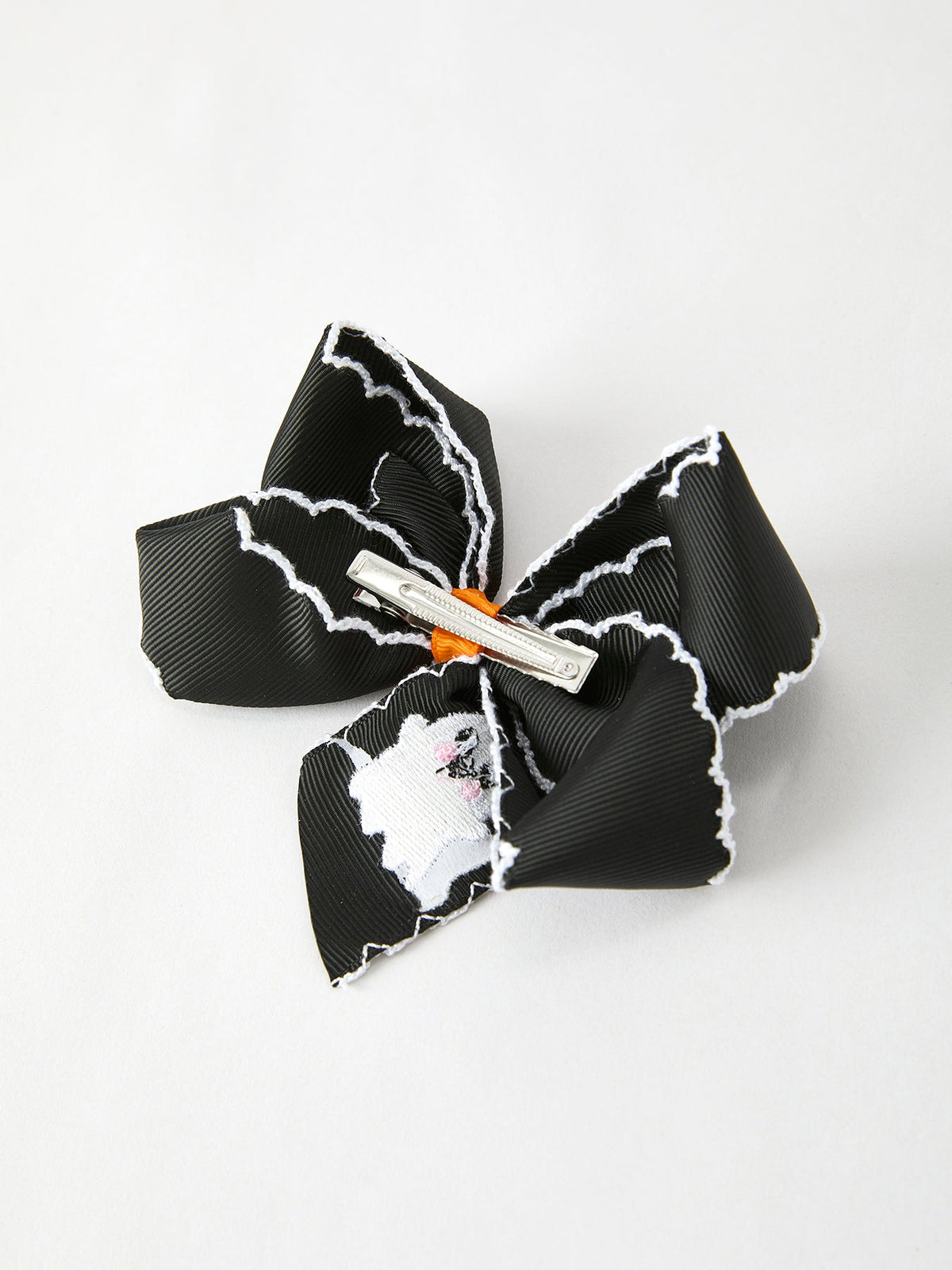 Halloween Ghost Embroidered Black Bow Hairpin by Rylee Faith Designs