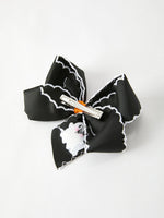 Halloween Ghost Embroidered Black Bow Hairpin by Rylee Faith Designs