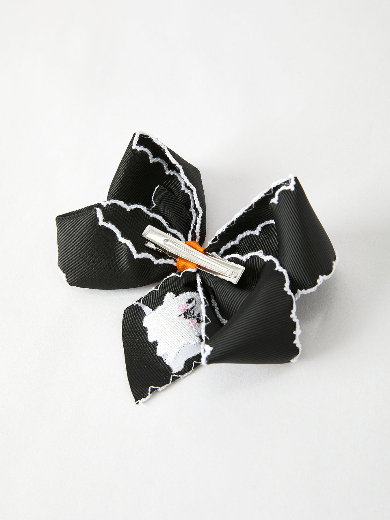 Halloween Ghost Embroidered Black Bow Hairpin by Rylee Faith Designs