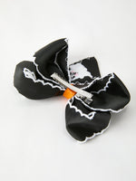 Halloween Ghost Embroidered Black Bow Hairpin by Rylee Faith Designs