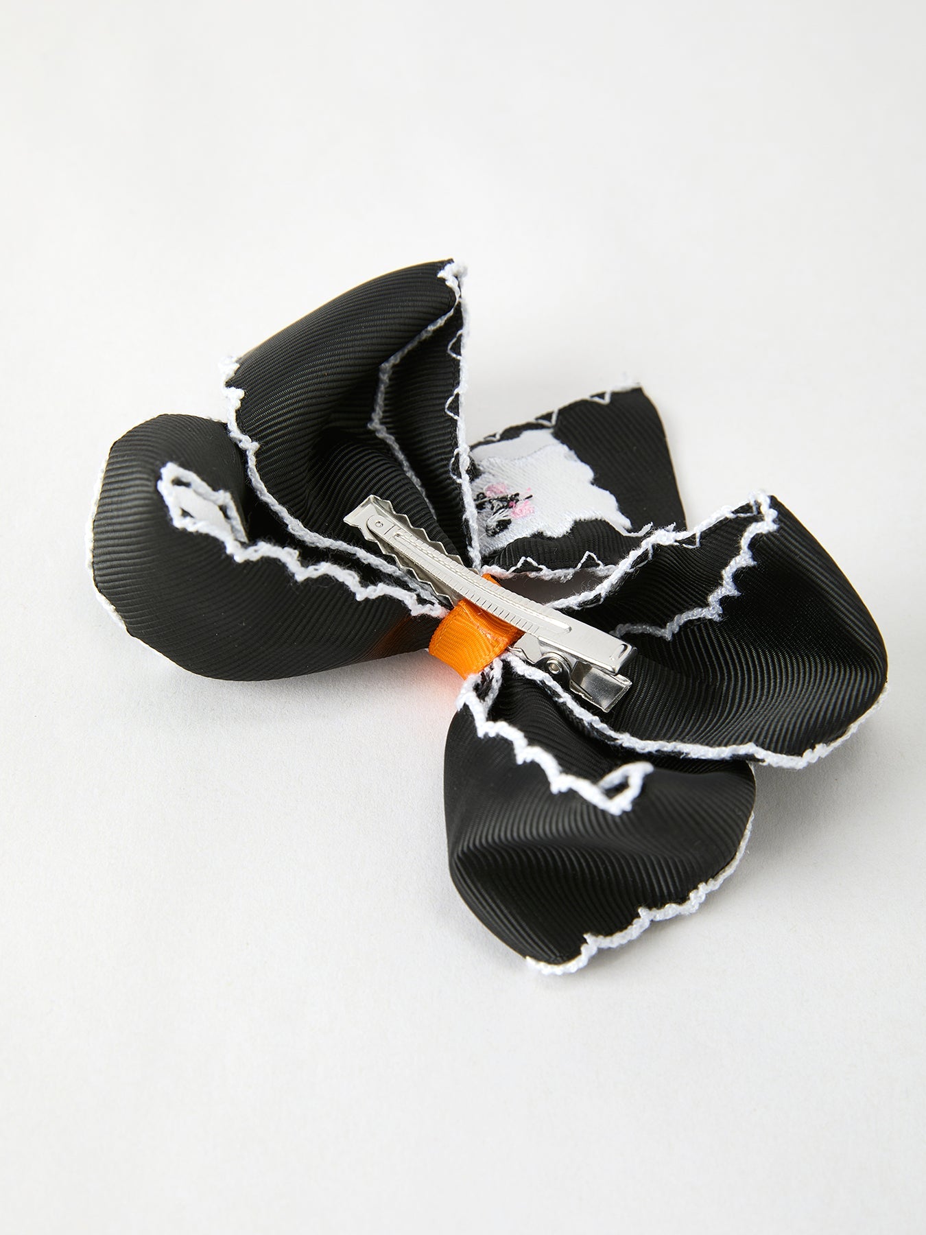 Halloween Ghost Embroidered Black Bow Hairpin by Rylee Faith Designs