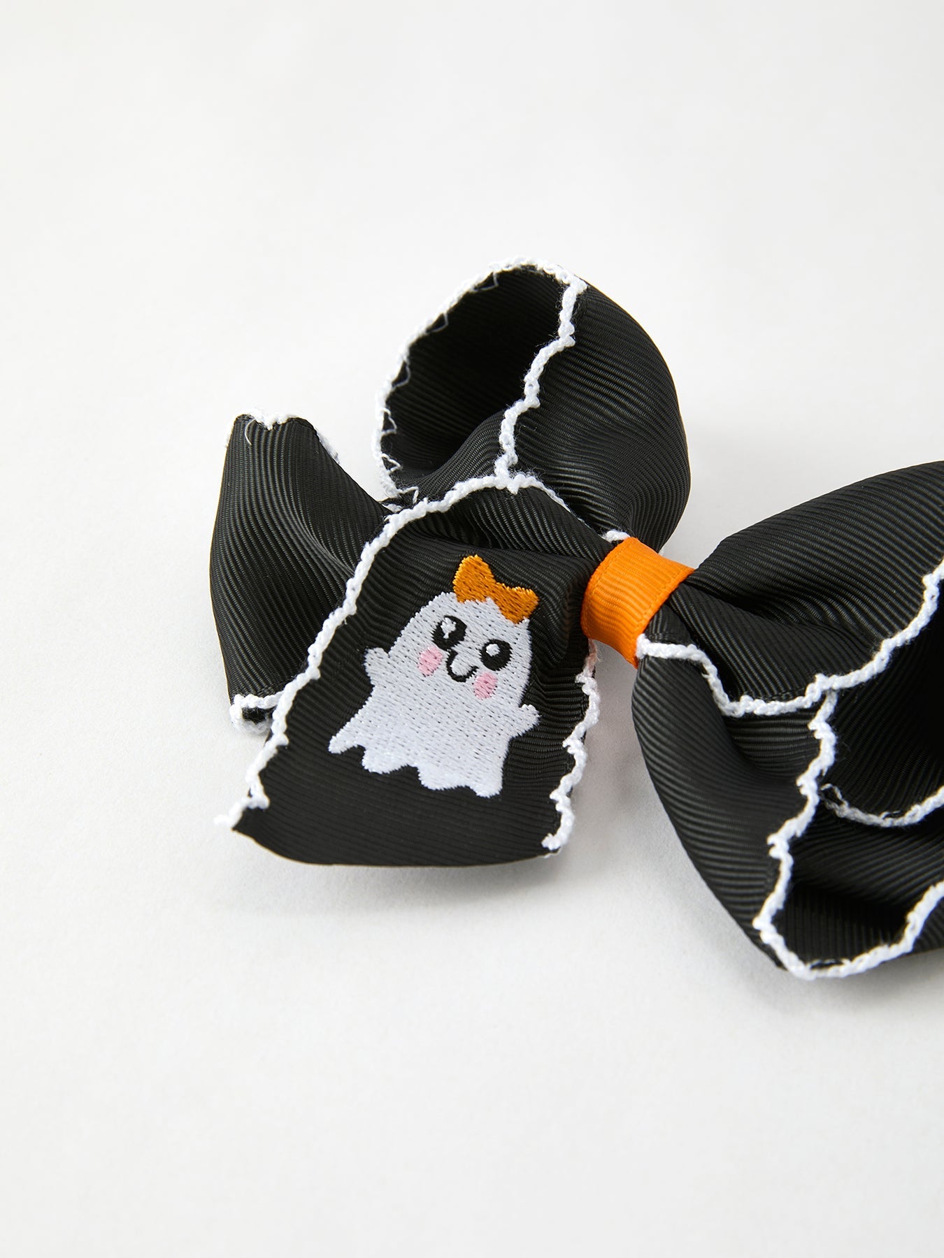 Halloween Ghost Embroidered Black Bow Hairpin by Rylee Faith Designs