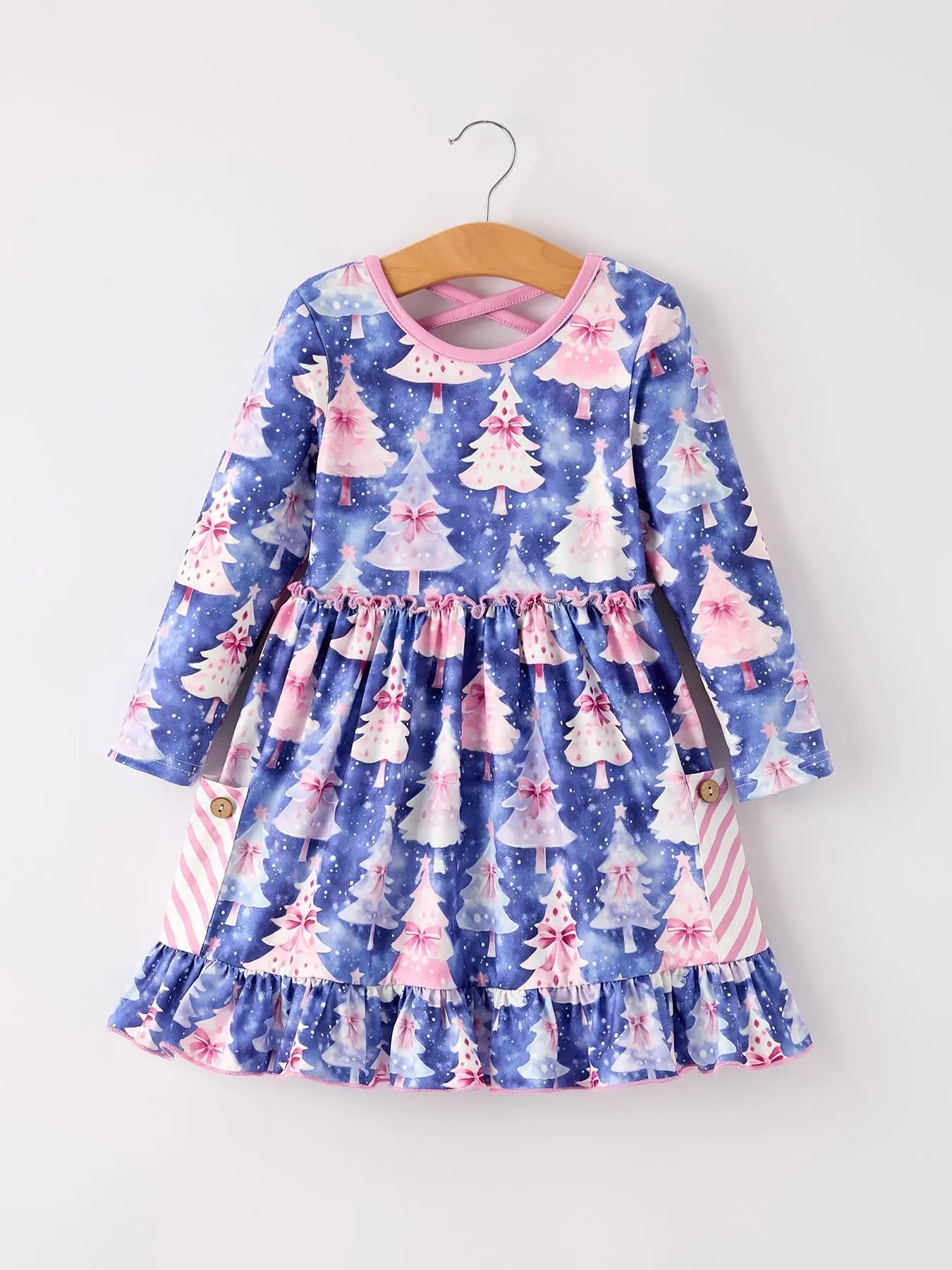 Rylee Faith Designs Winter Purple Christmas Tree Long Sleeve Dress With Pocket - Apparel & Accessories > Clothing > Dresses Dress