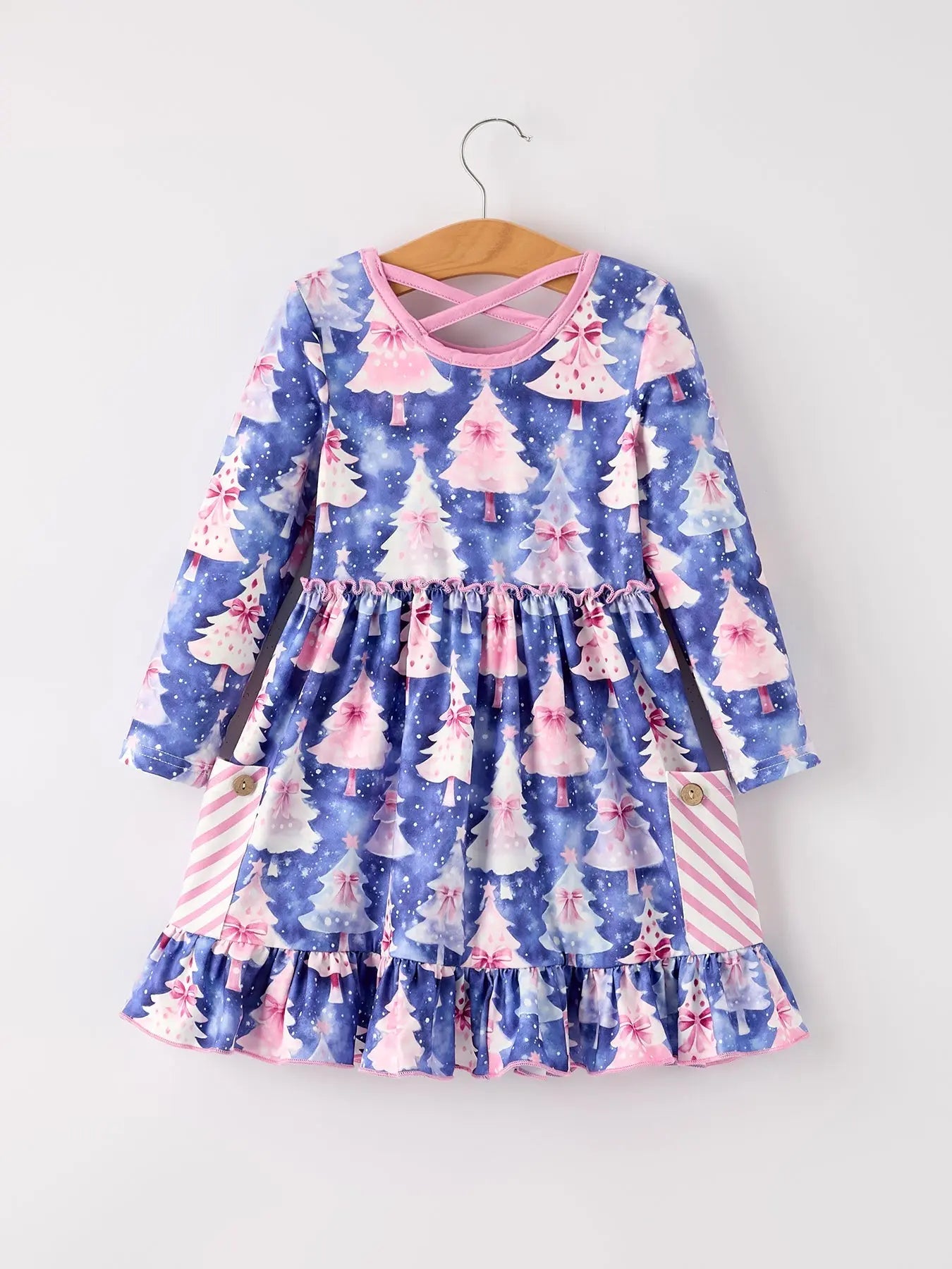Rylee Faith Designs Winter Purple Christmas Tree Long Sleeve Dress With Pocket - Apparel & Accessories > Clothing > Dresses Dress