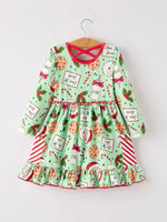 Rylee Faith Designs Winter Christmas Green Santa Girls Pocket Ruffle Dress - Apparel & Accessories > Clothing > Dresses Dress