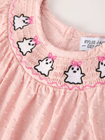 Autumn Halloween Light Pink Ghost Embroidery Smock Floral Girls Romper by Rylee Faith Designs