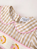 Rylee Faith Designs Fall Thanksgiving Baby Girls Dress with Plaid Pattern Chick Embroidery Smocking and Bow - Apparel & Accessories > Clothing > Baby & Toddler Clothing > Baby & Toddler Dresses Dress