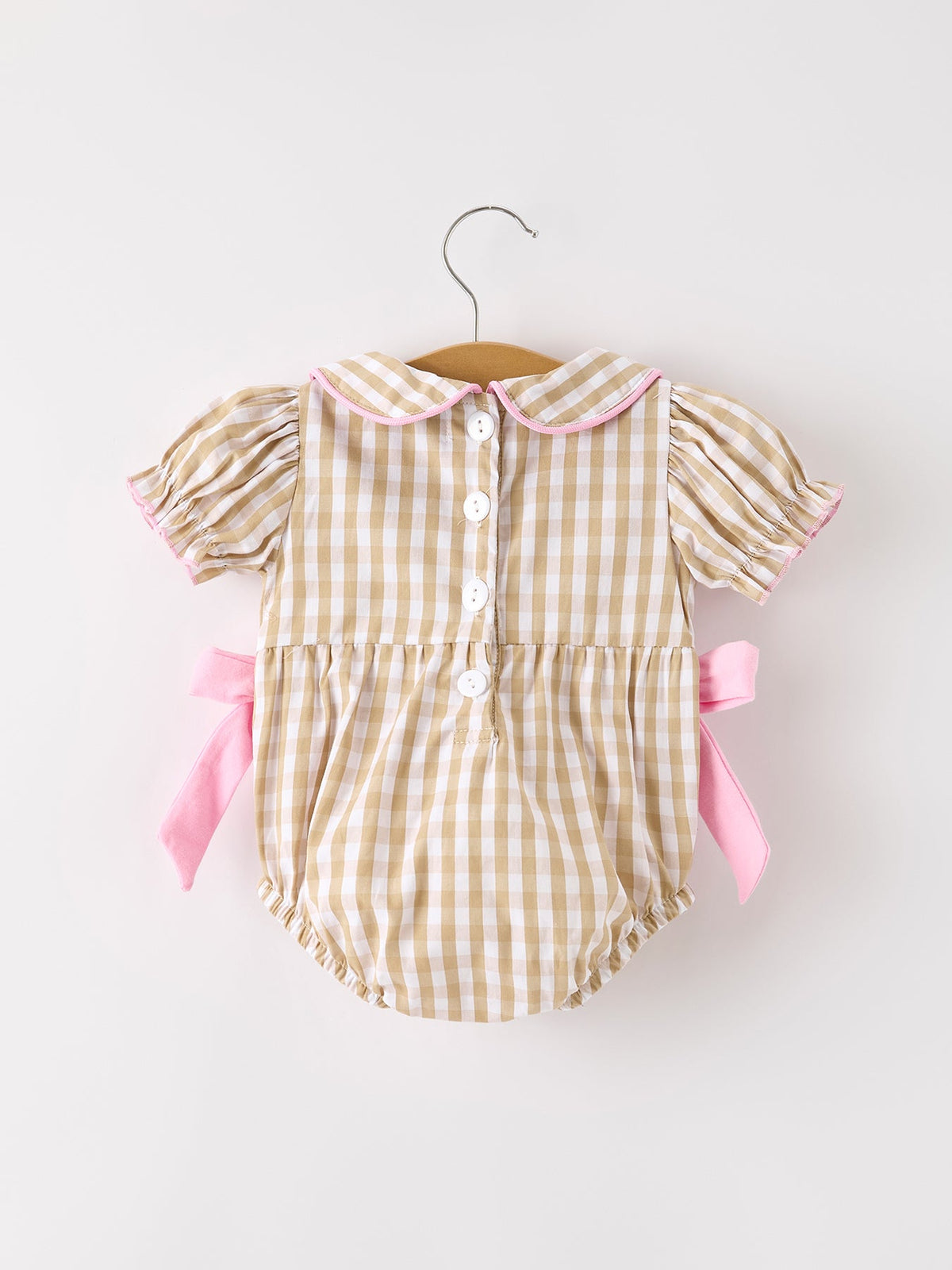 Fall Thanksgiving Lapel Plaid Chick Embroidery Smocking Bow Baby Girls Romper by Rylee Faith Designs