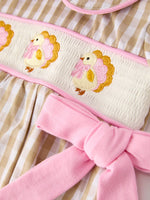 Rylee Faith Designs Fall Thanksgiving Lapel Plaid Chick Embroidery Smocking Bow Baby Girls Romper - Apparel & Accessories > Clothing > Baby & Toddler Clothing > Baby One-Pieces Romper