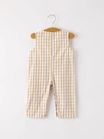 Rylee Faith Designs Fall Thanksgiving Apricot Plaid Chick Embroidery Smocking Baby Boys Romper - Apparel & Accessories > Clothing > Baby & Toddler Clothing > Baby One-Pieces Romper