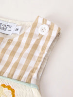 Rylee Faith Designs Fall Thanksgiving Apricot Plaid Chick Embroidery Smocking Baby Boys Romper - Apparel & Accessories > Clothing > Baby & Toddler Clothing > Baby One-Pieces Romper