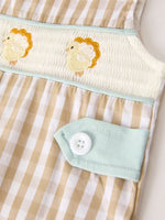 Rylee Faith Designs Fall Thanksgiving Apricot Plaid Chick Embroidery Smocking Baby Boys Romper - Apparel & Accessories > Clothing > Baby & Toddler Clothing > Baby One-Pieces Romper