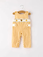 Rylee Faith Designs Autumn Thanksgiving Yellow Plaid Turkey Pumpkin Embroidery Smock Boys Romper - Apparel & Accessories > Clothing > Baby & Toddler Clothing > Baby One-Pieces Romper