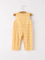 Rylee Faith Designs Autumn Thanksgiving Yellow Plaid Turkey Pumpkin Embroidery Smock Boys Romper - Apparel & Accessories > Clothing > Baby & Toddler Clothing > Baby One-Pieces Romper